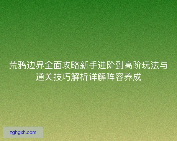 荒鸦边界全面攻略新手进阶到高阶玩法与通关技巧解析详解阵容养成