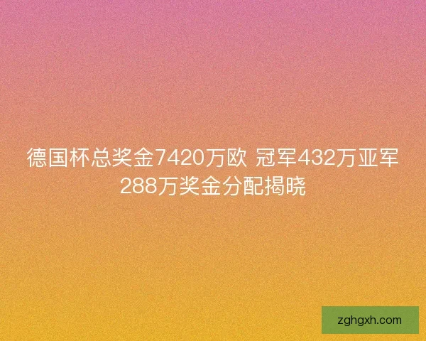 德国杯总奖金7420万欧 冠军432万亚军288万奖金分配揭晓